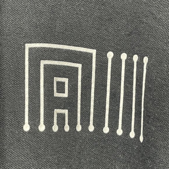 Japanese Street Brand Black Graphic Hoodie With Binary Wave Back Print Size M - Picture 2 of 6